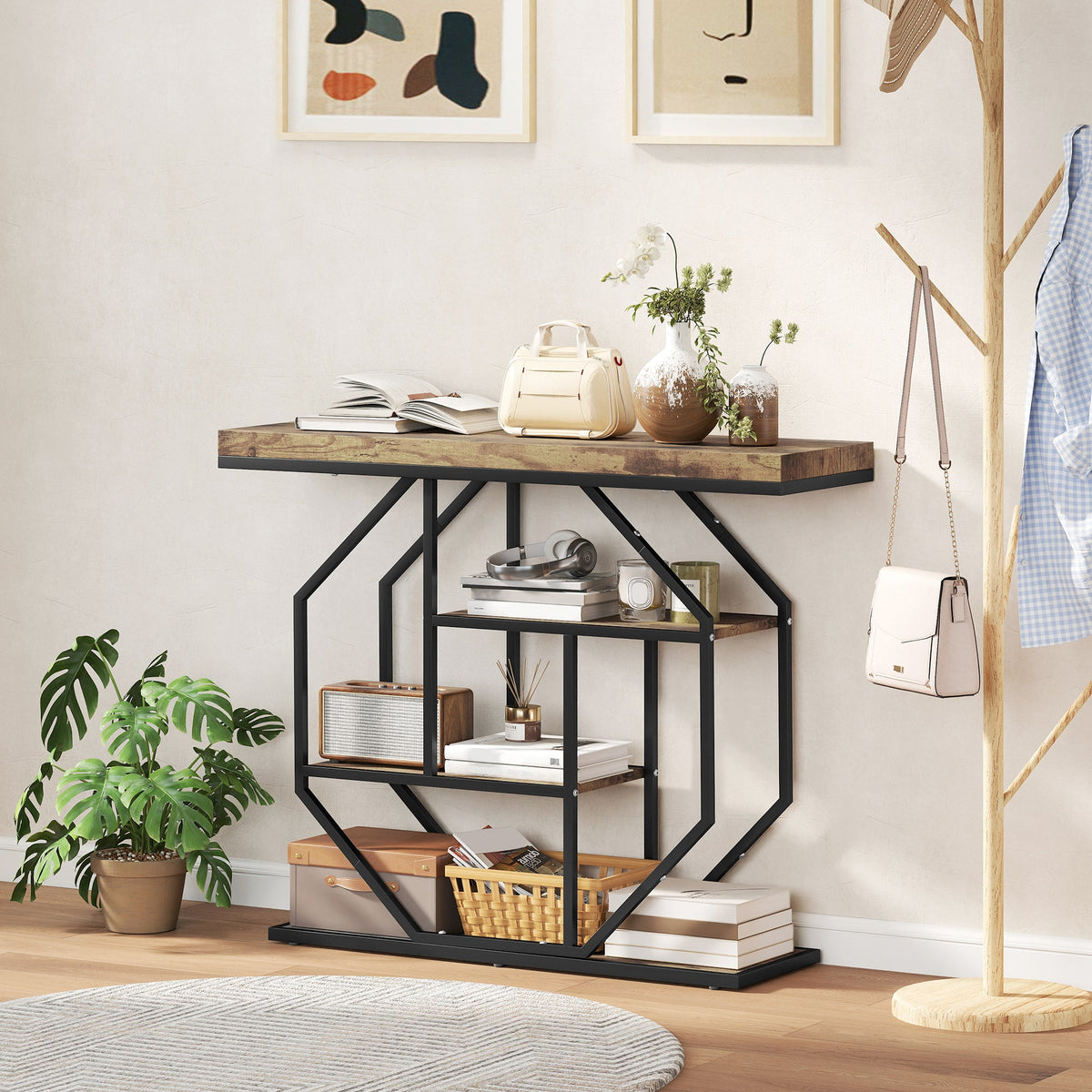Foundry 4-Tier Console Table in Rustic Oak