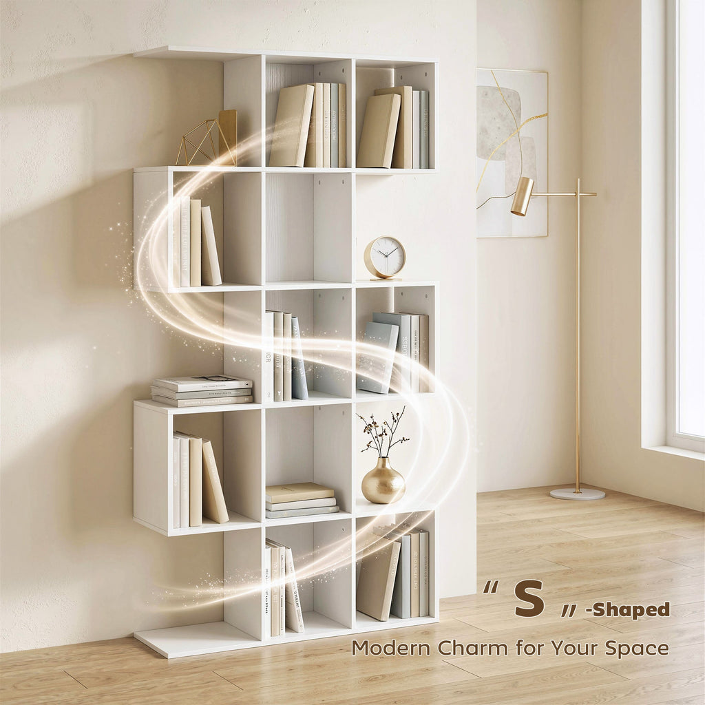 Halden S-Shaped Geometric Bookcase in White Oak