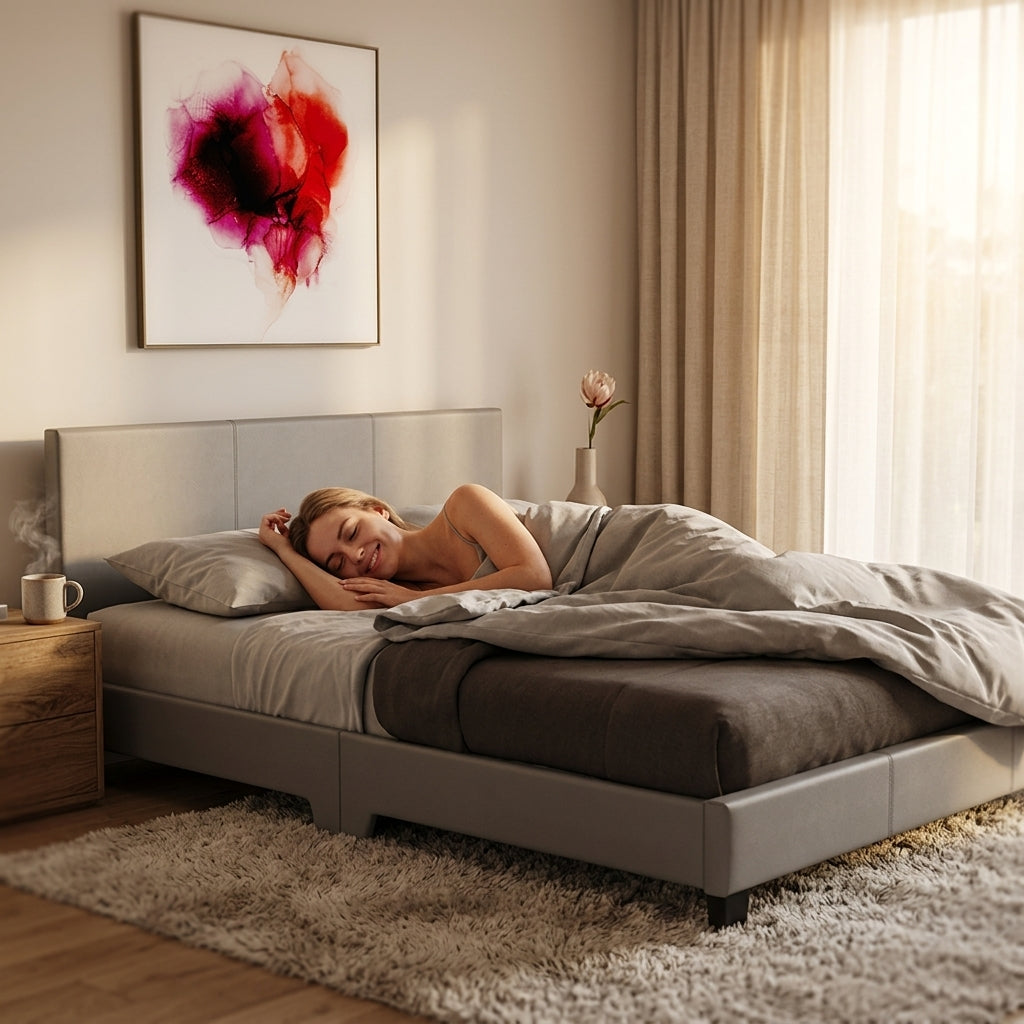 The Marlow grey faux leather bed with gel memory foam mattress - Comfort Crest