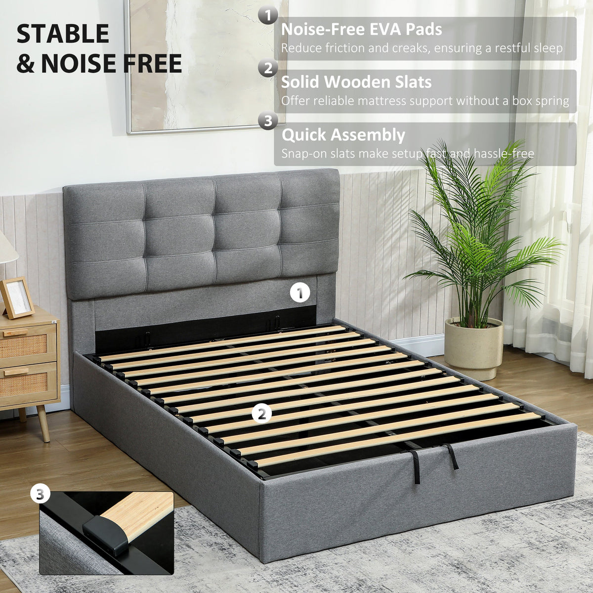Bramley Gas-Lift Ottoman Bed in Grey — Double