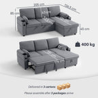 Hensley L-Shaped Corner Sofa Bed in Storm Grey