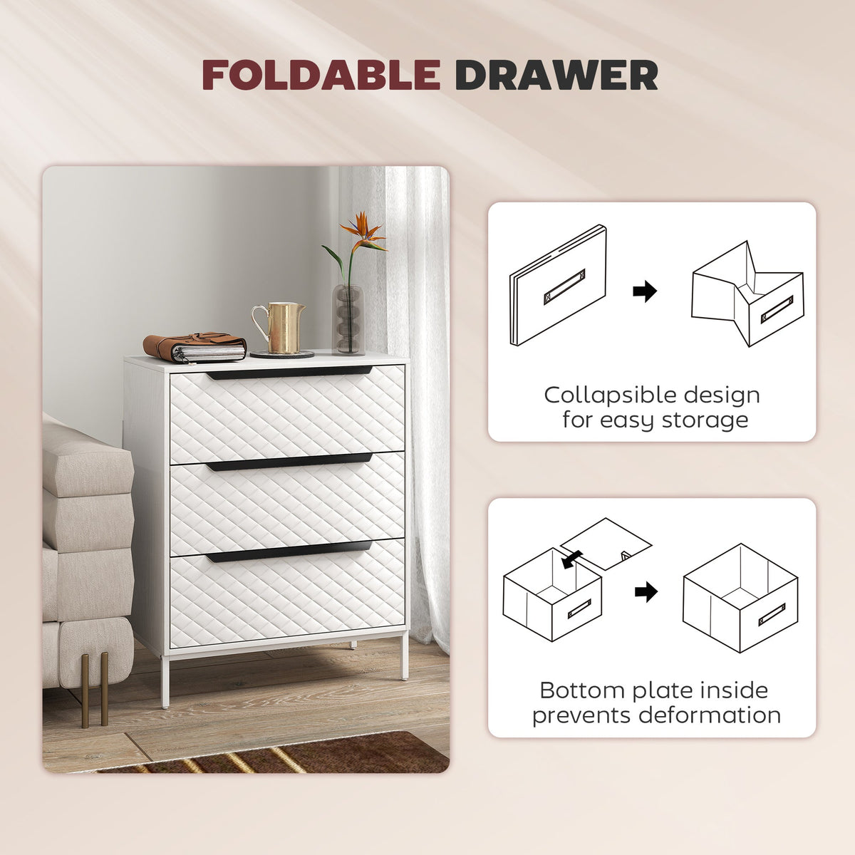 Linden 3-Drawer Fabric Chest in White