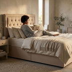Hannah Ottoman Storage Bed in Beige Linen — Double