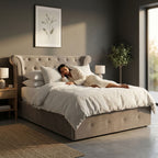Edison Ottoman Storage Bed in Mink Velvet — Double