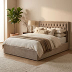 Hannah Ottoman Storage Bed in Mink Velvet — King