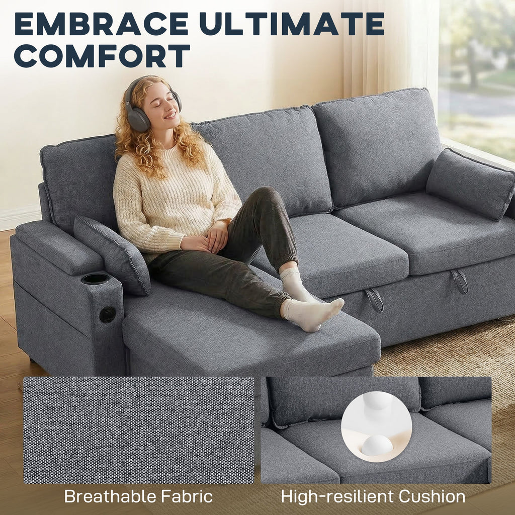 Hensley L-Shaped Corner Sofa Bed in Storm Grey