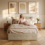 Edison Ottoman Storage Bed in Light Grey Linen — Double