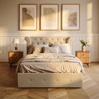 Edison Ottoman Storage Bed in Light Grey Linen — Double