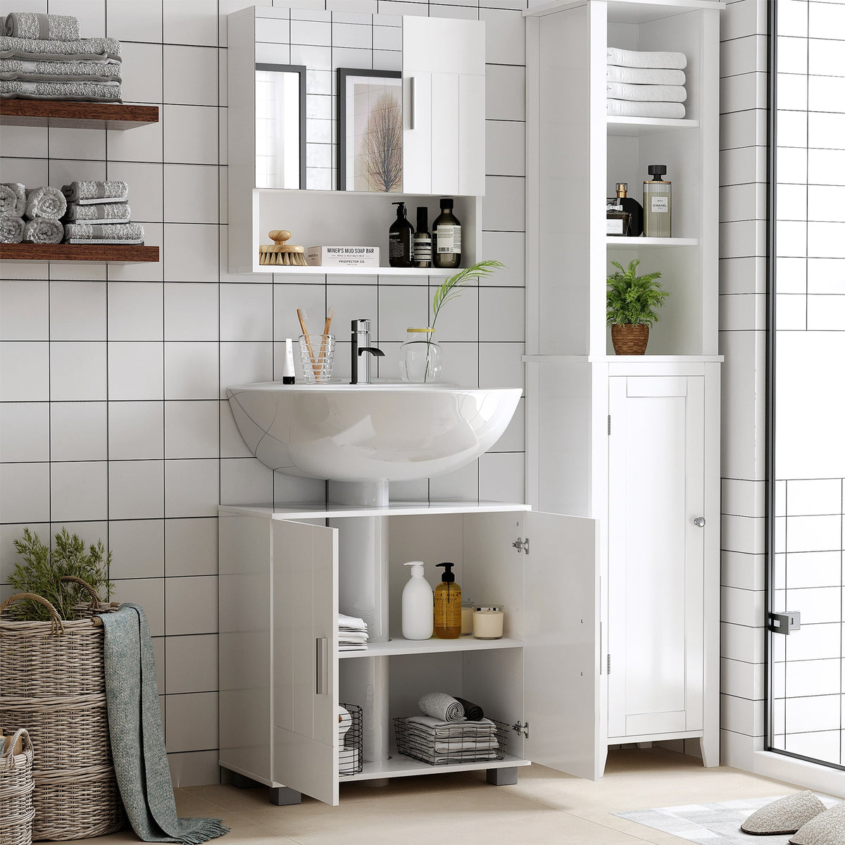 Tenby Mirrored Bathroom Cabinet in White