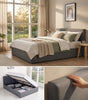 Ottoman Bed Gas Lift Storage Leather Grey 3ft Single with 1 Mattress Pine Wood Bedroom