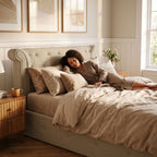 Edison Ottoman Storage Bed in Light Grey Linen — Double