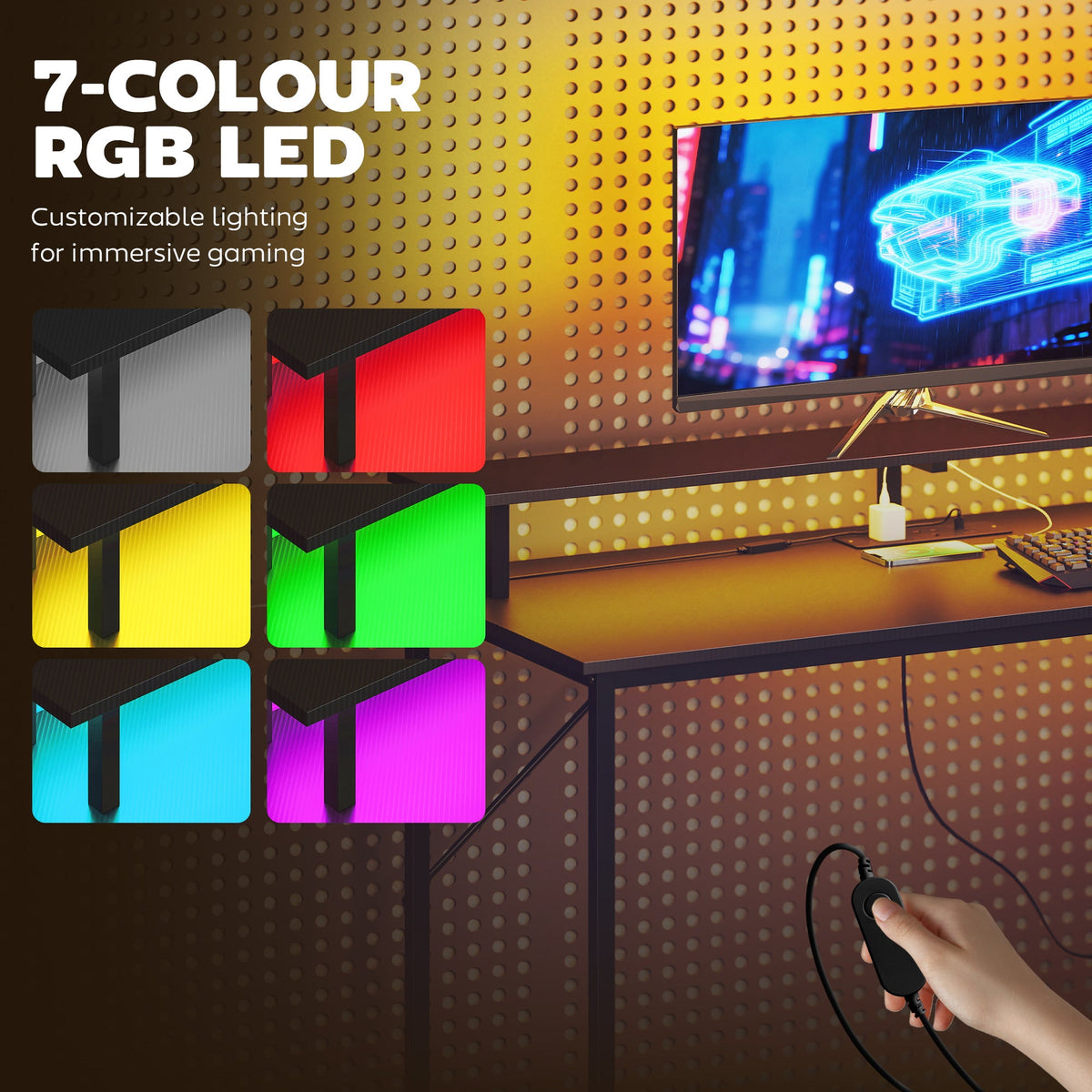 Vantage 147cm Gaming Desk with Charging Station — Black