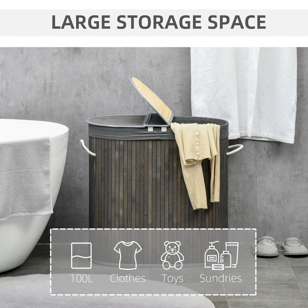 Ashwell 100L Bamboo Laundry Basket in Grey