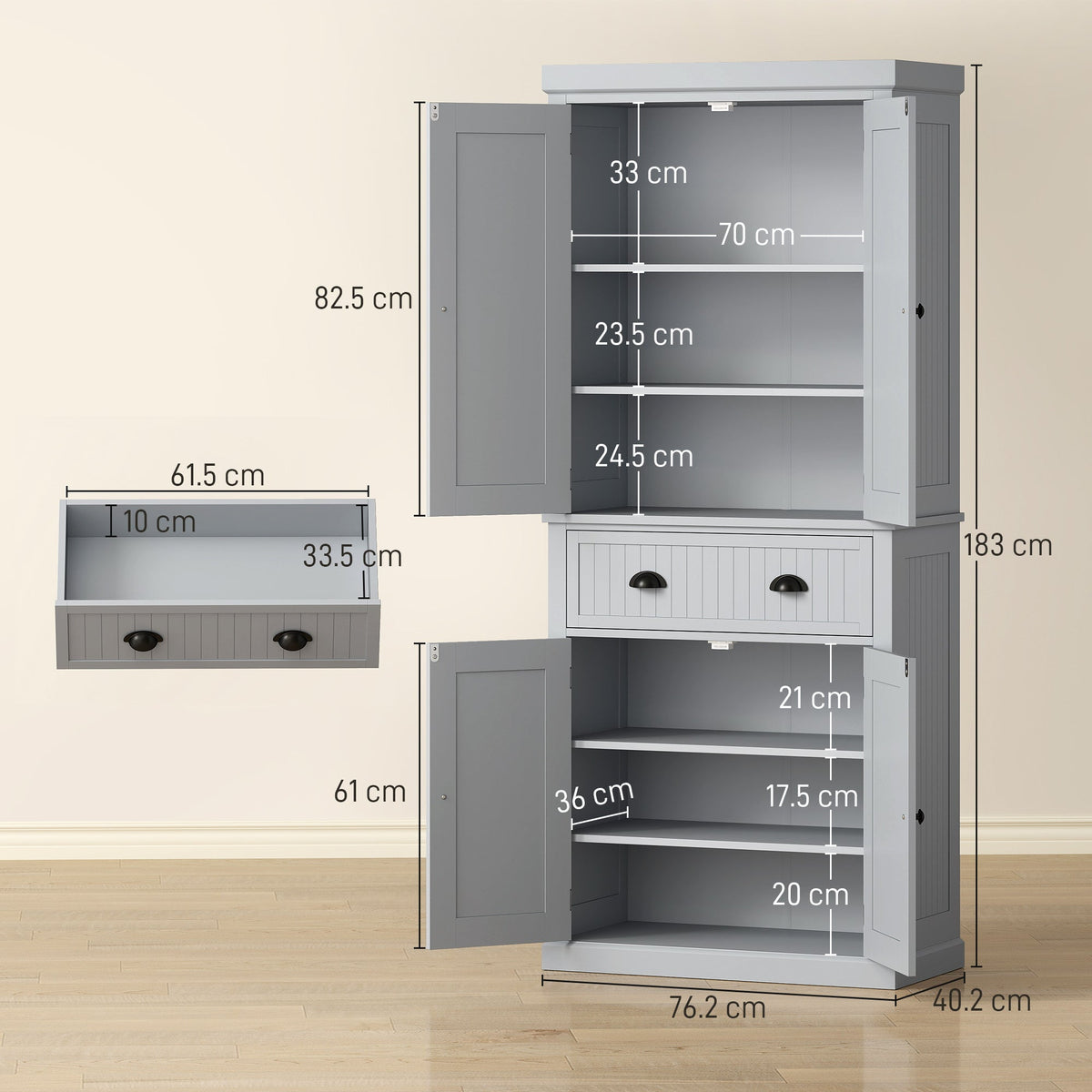 Ridley Mid-Century Kitchen Cabinet in Slate Grey