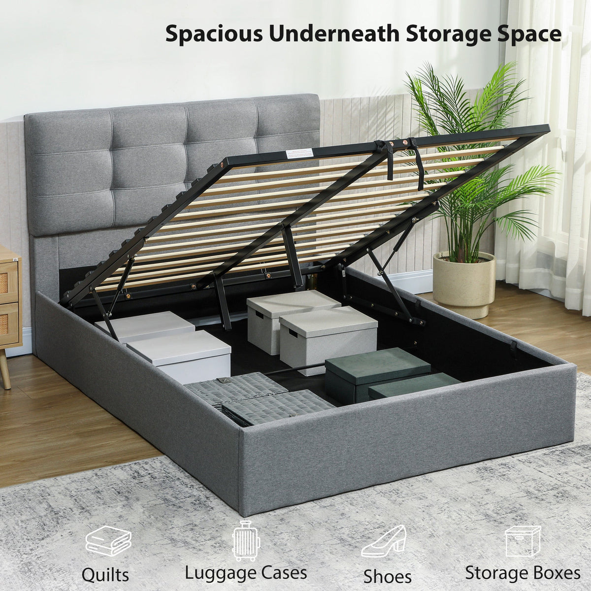 Bramley Gas-Lift Ottoman Bed in Grey — Double