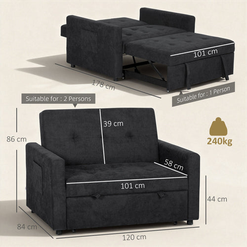 Ashby Convertible Sofa Bed in Jet Black