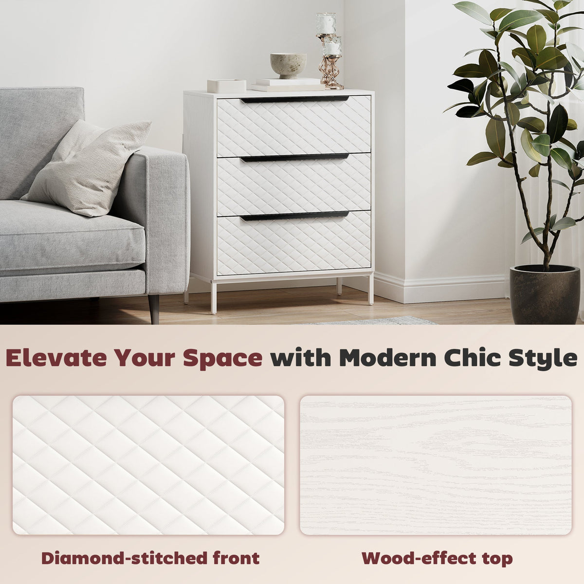 Linden 3-Drawer Fabric Chest in White