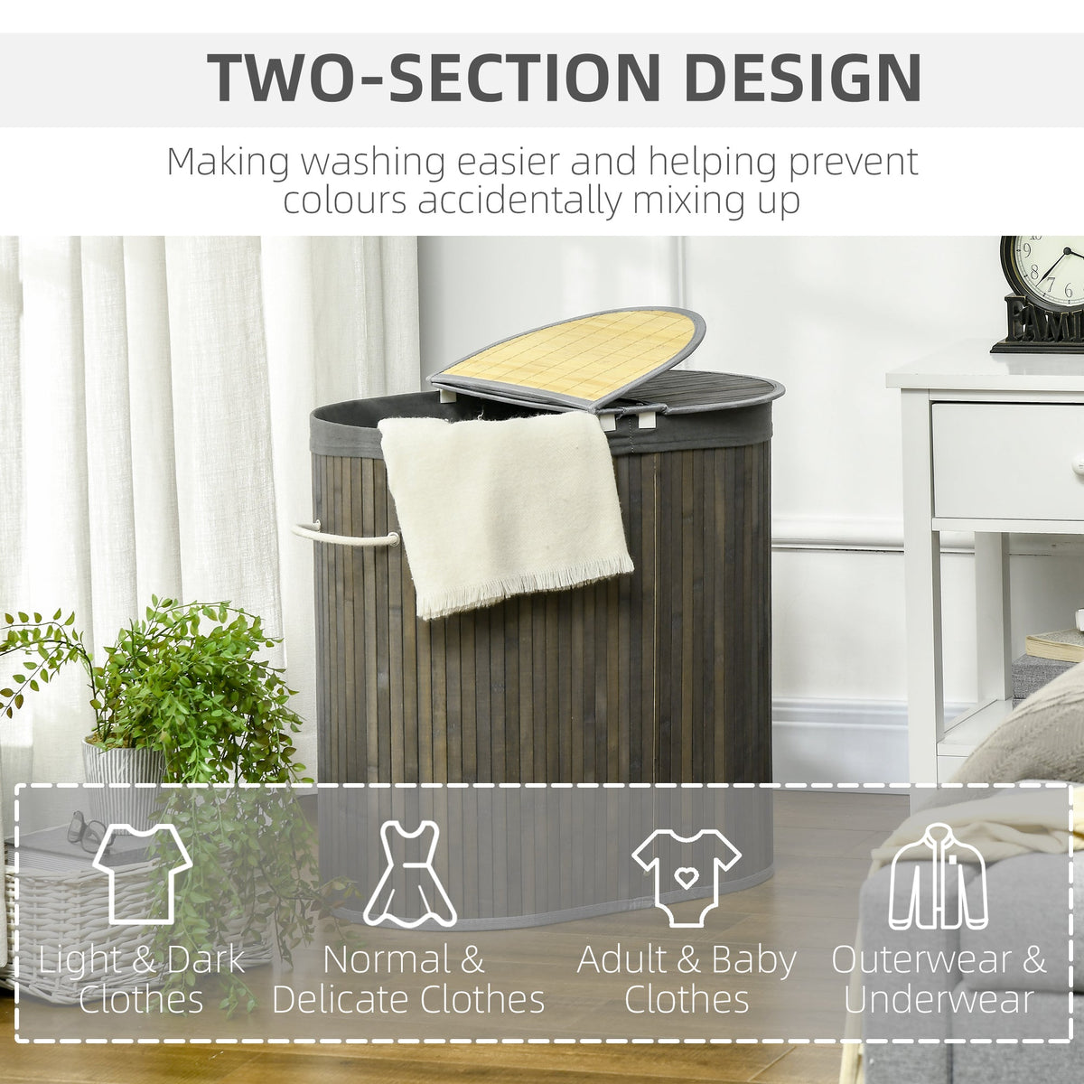 Ashwell 100L Bamboo Laundry Basket in Grey