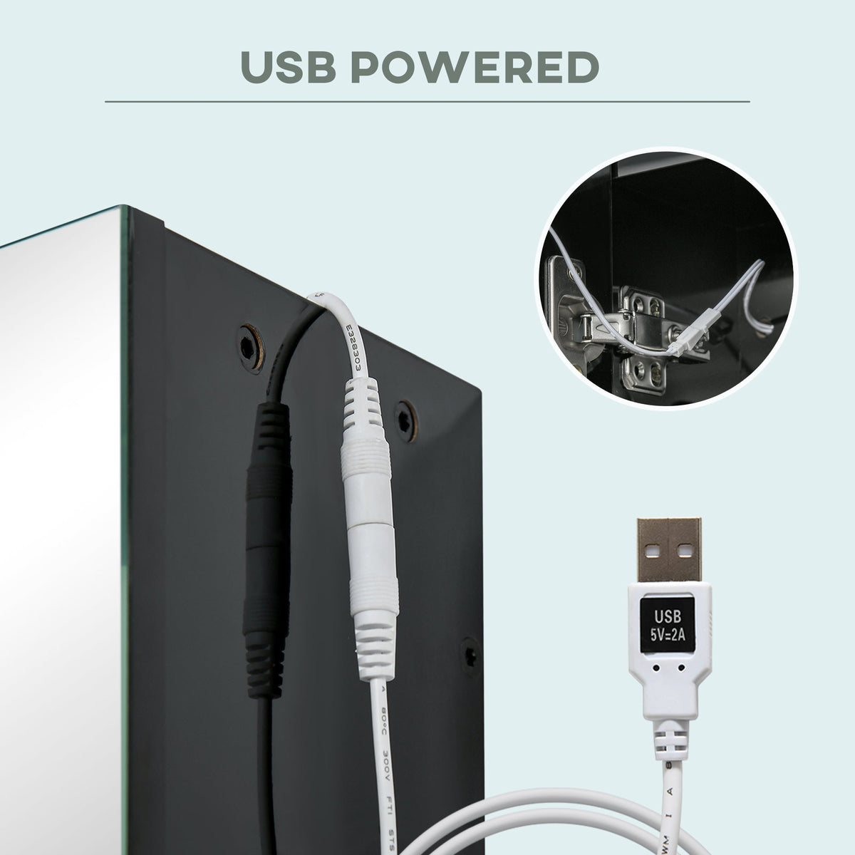 Lumen LED Mirrored Bathroom Cabinet with USB — Black