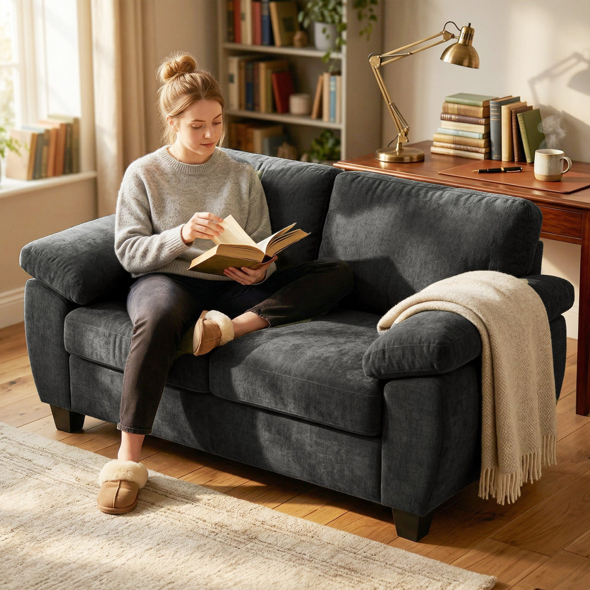 Marlow 2 Seater Chenille Sofa in Slate Grey