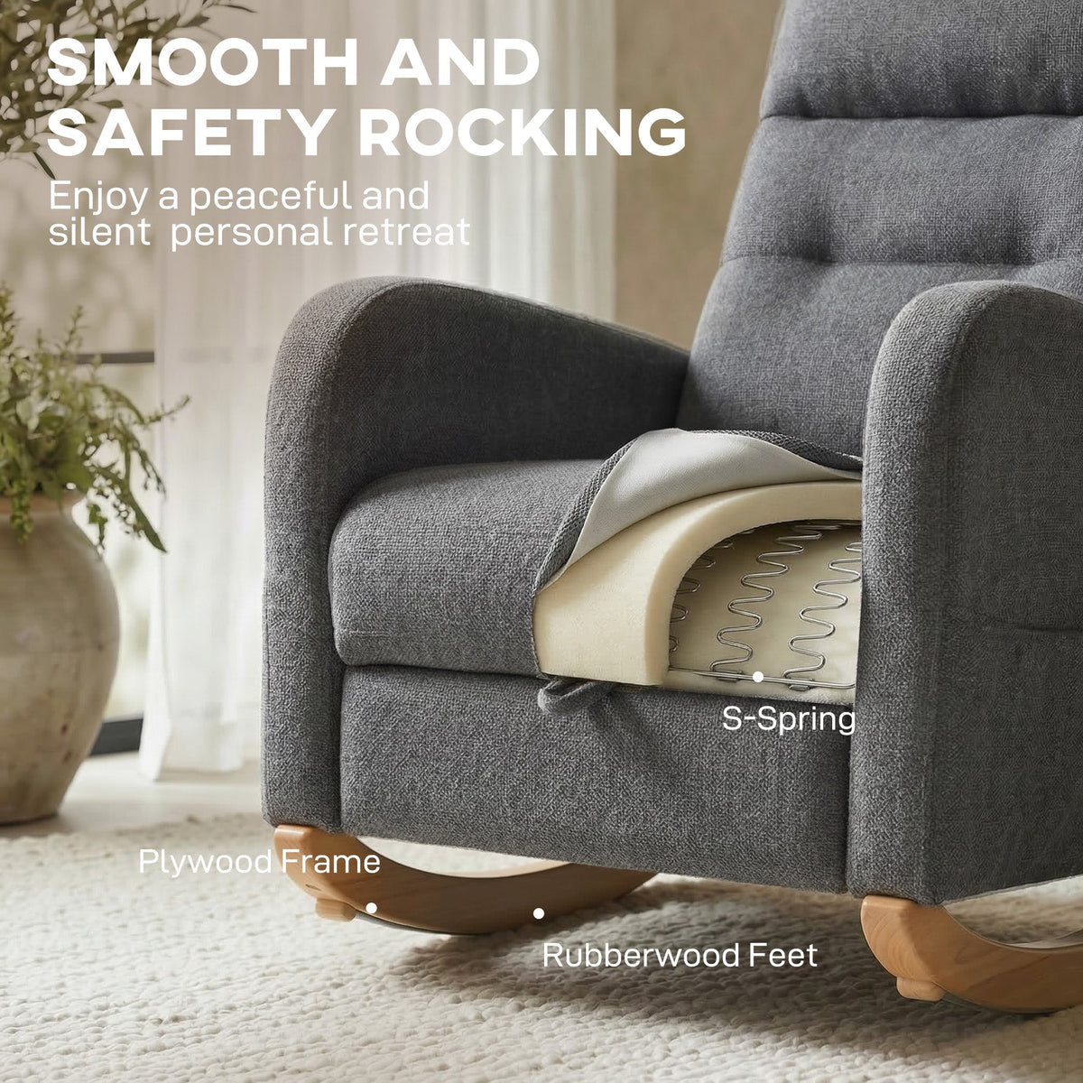 Pembroke High-Back Rocking Chair in Dove Grey