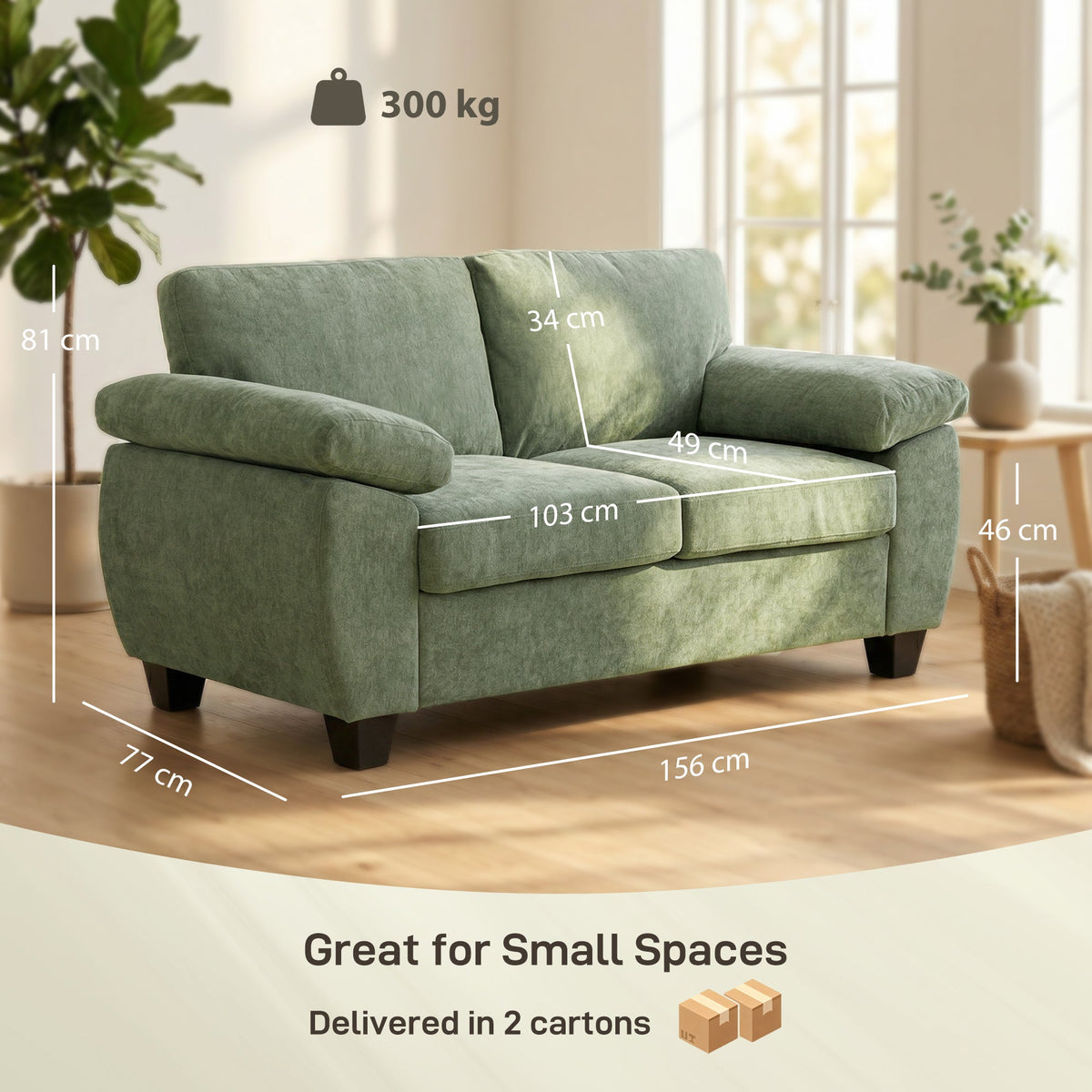 Marlow 2 Seater Chenille Sofa in Forest Green