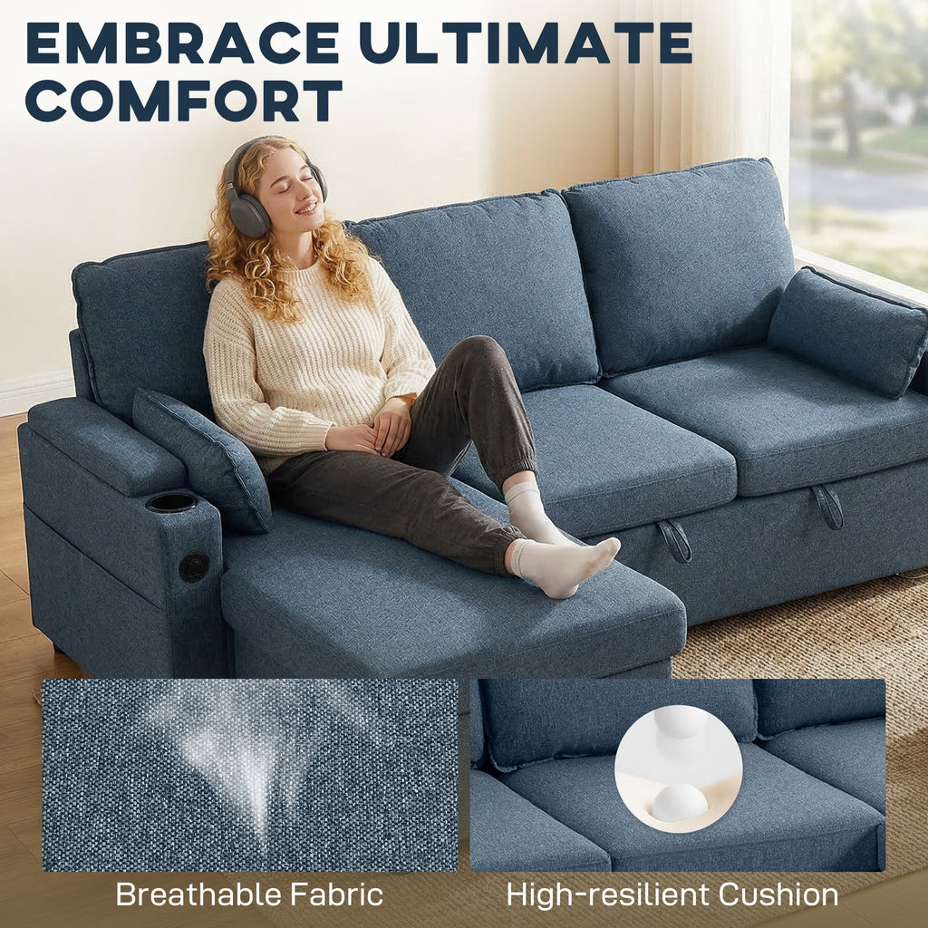 Hensley L-Shaped Corner Sofa Bed in Ink Blue
