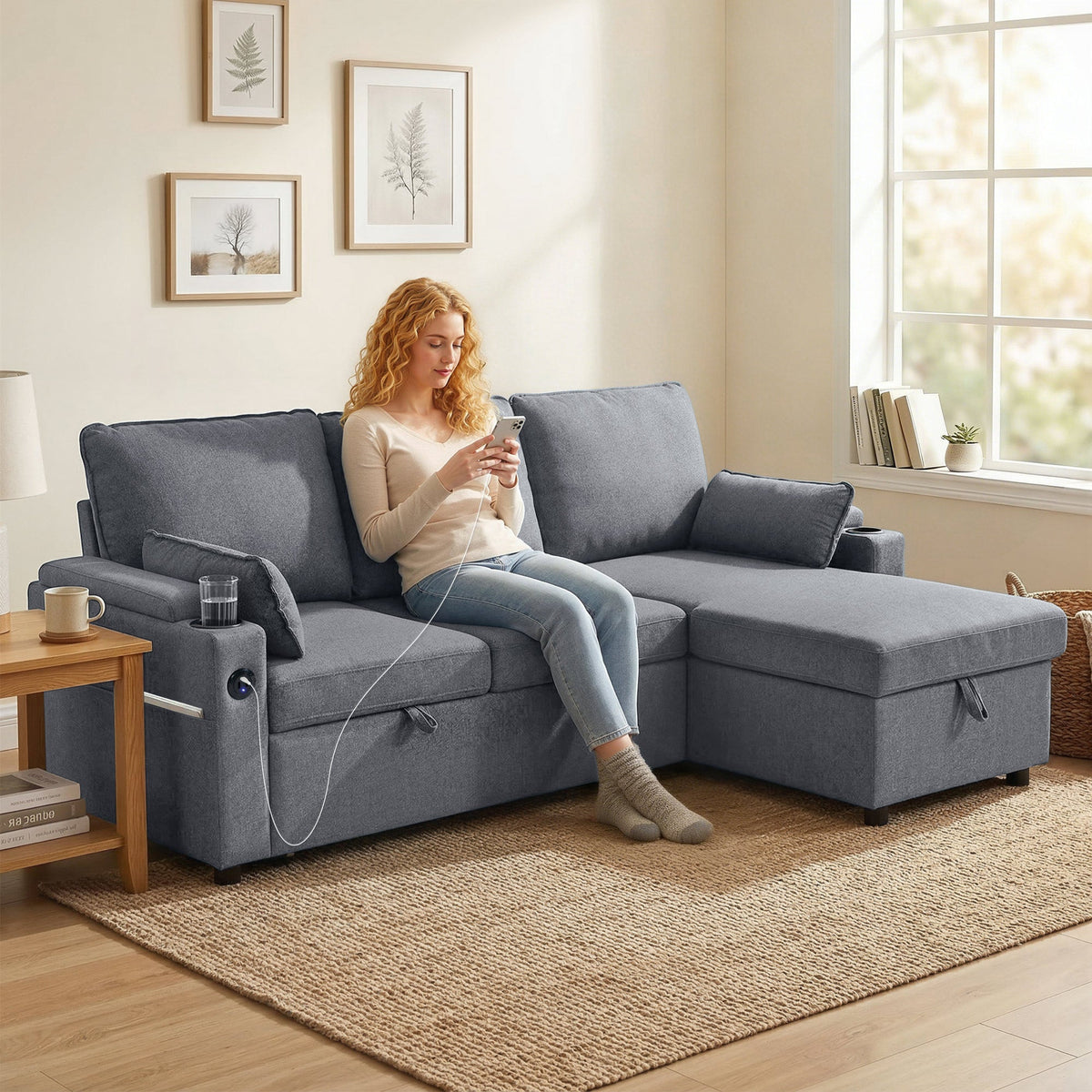 Hensley L-Shaped Corner Sofa Bed in Storm Grey