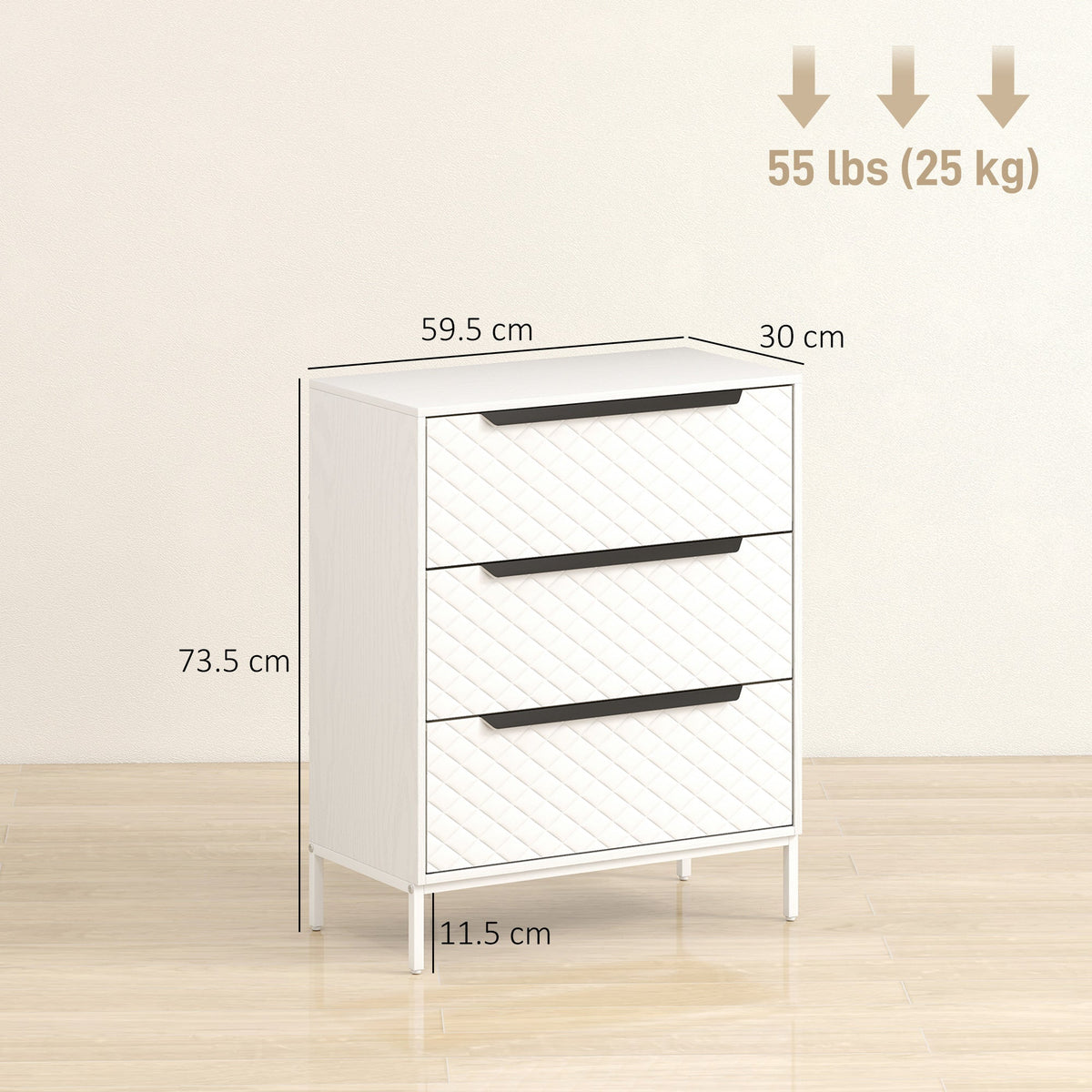 Linden 3-Drawer Fabric Chest in White