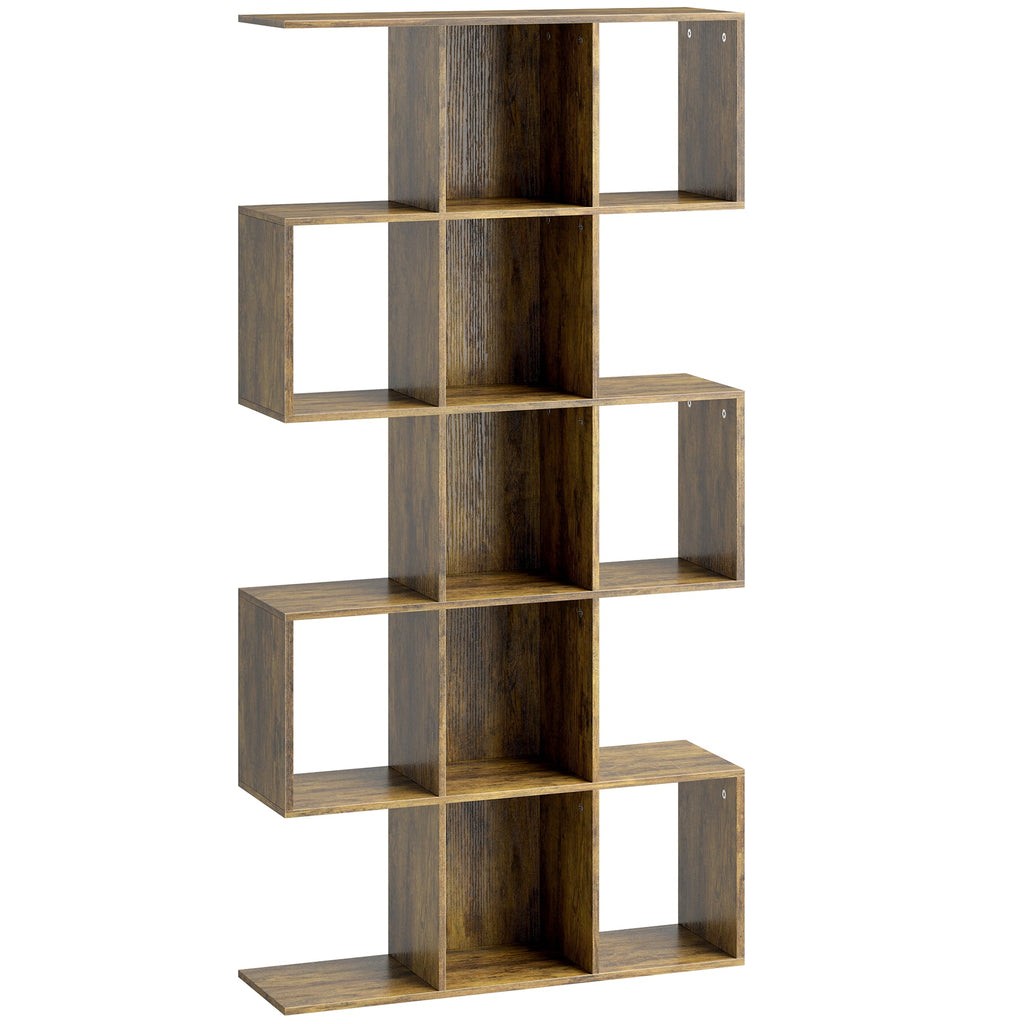 Halden S-Shaped Geometric Bookcase in Rustic Oak
