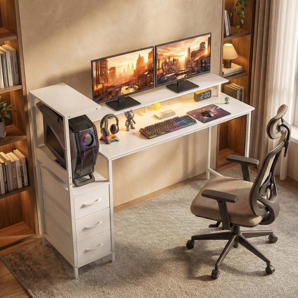 Vantage 147cm Gaming Desk with Charging Station — White