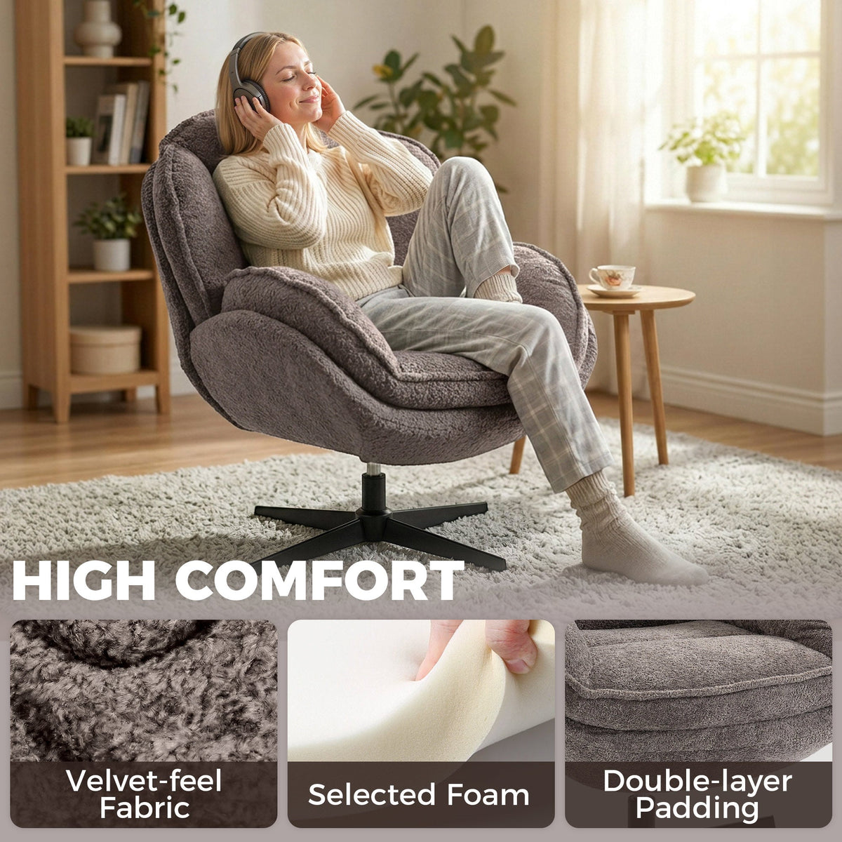 Clifton Velvet Swivel Wingback Chair in Dove Grey