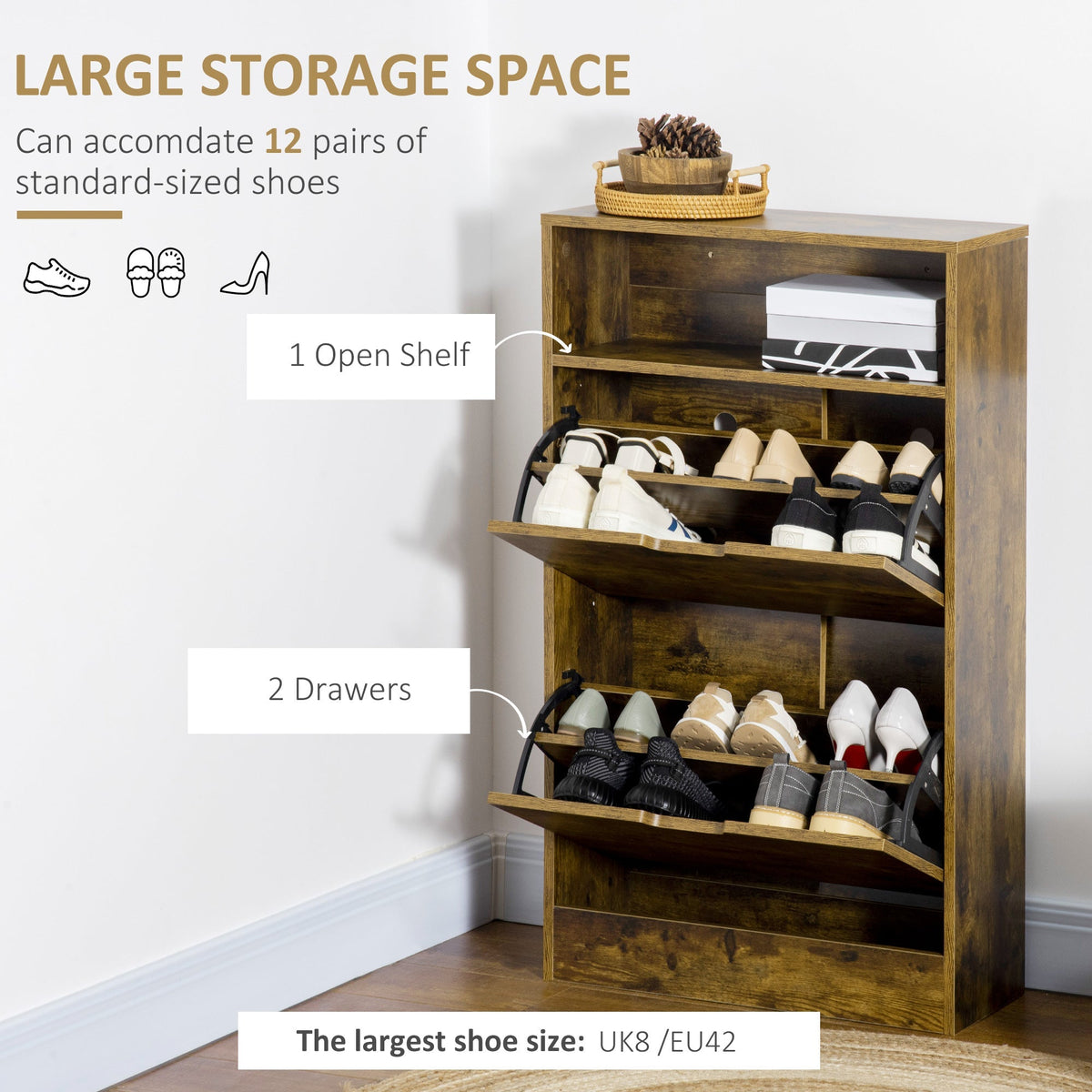Whitby Slim Shoe Cabinet in Rustic Oak