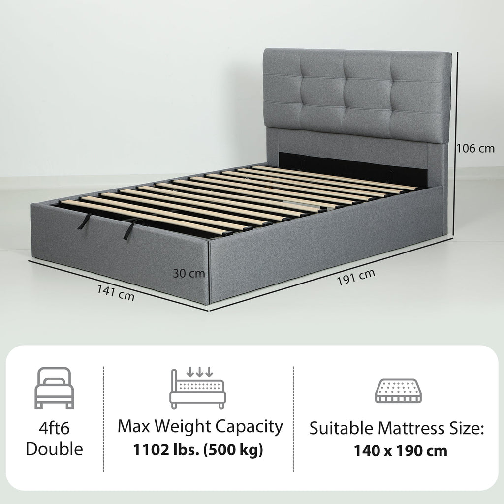 Bramley Gas-Lift Ottoman Bed in Grey — Double