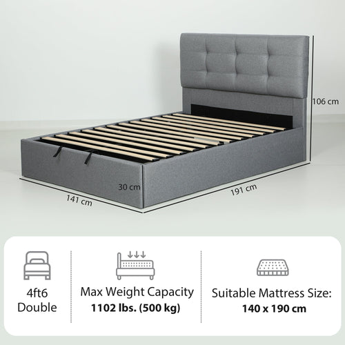 Bramley Gas-Lift Ottoman Bed in Grey — Double