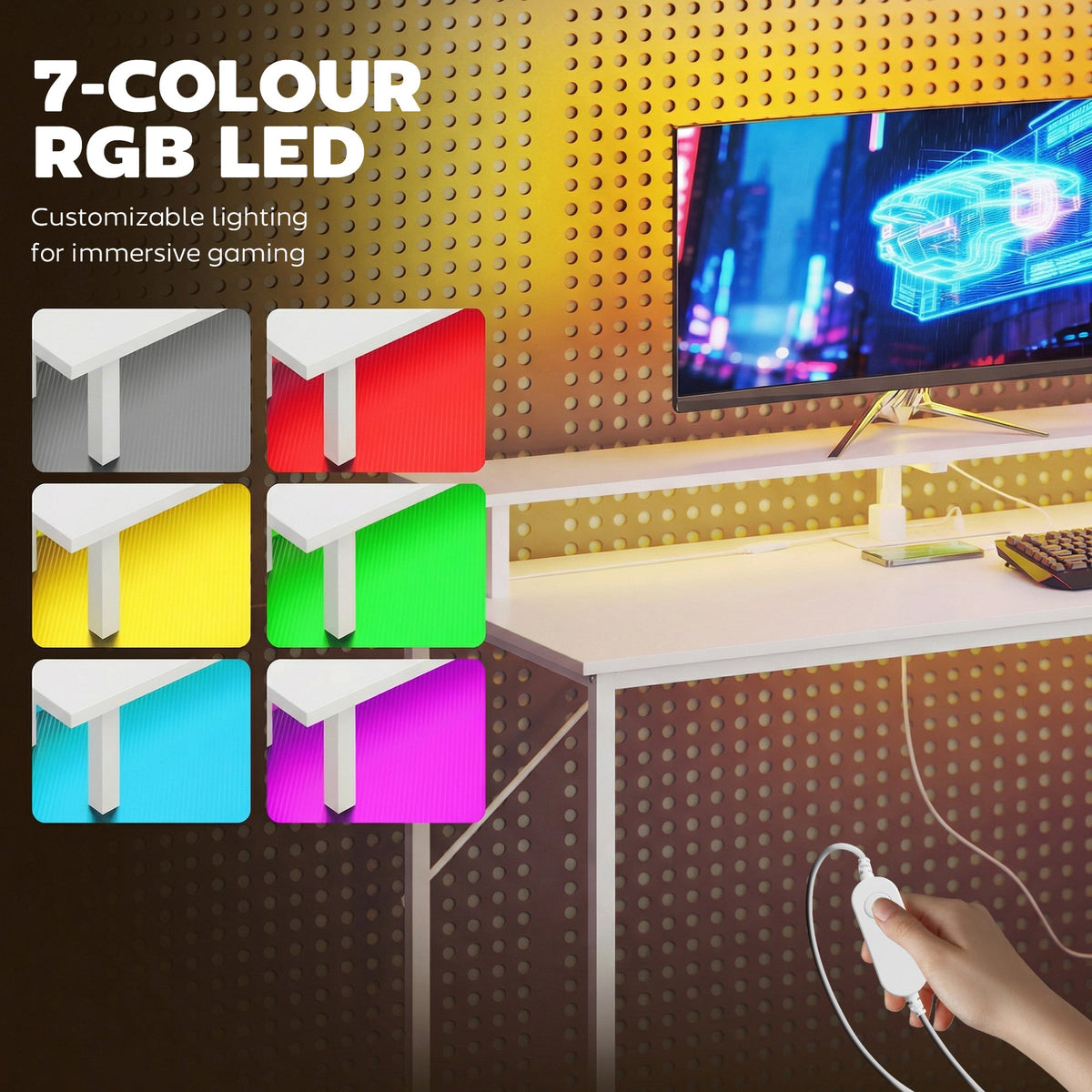 Vantage 147cm Gaming Desk with Charging Station — White