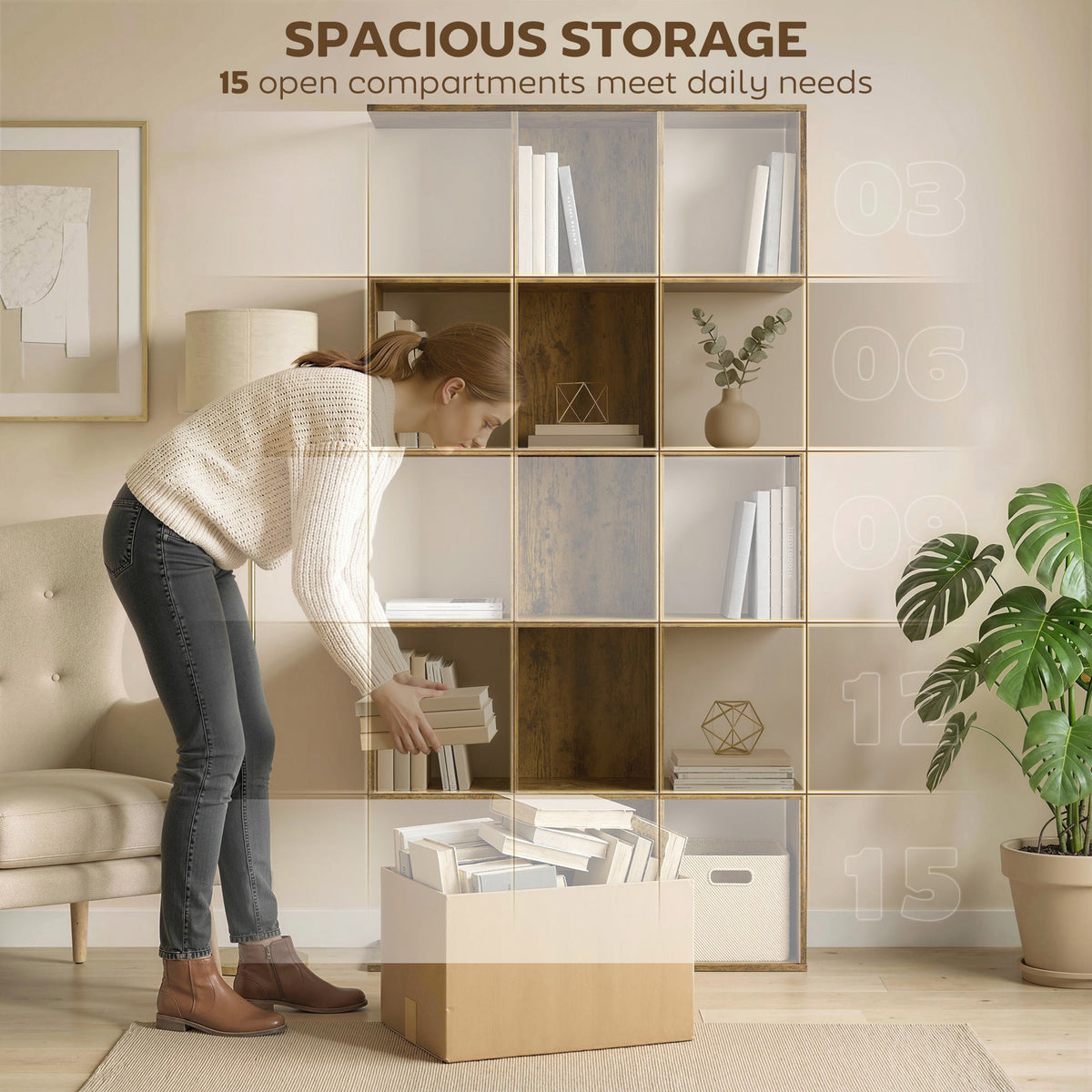 Halden S-Shaped Geometric Bookcase in Rustic Oak