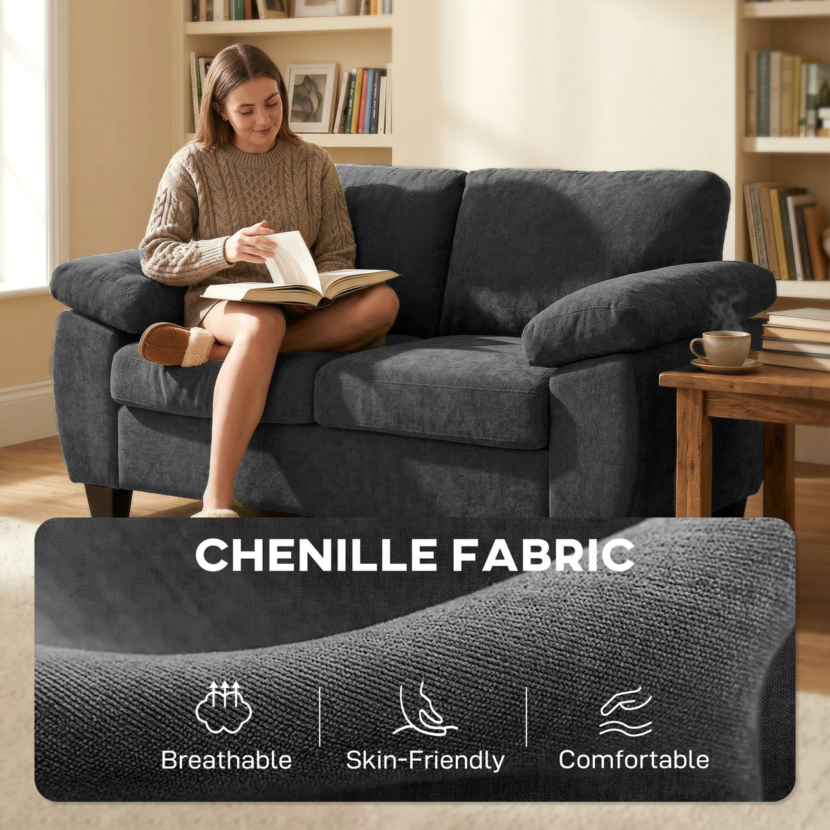 Marlow 2 Seater Chenille Sofa in Slate Grey