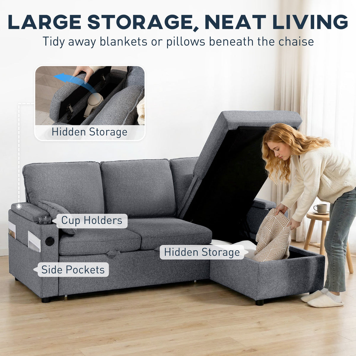 Hensley L-Shaped Corner Sofa Bed in Storm Grey