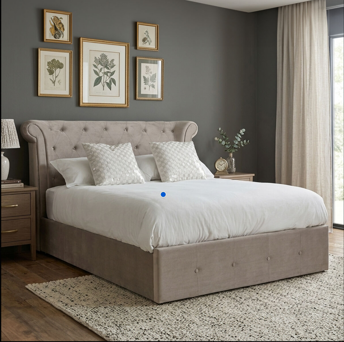 Edison Ottoman Storage Bed in Mink Velvet — Double