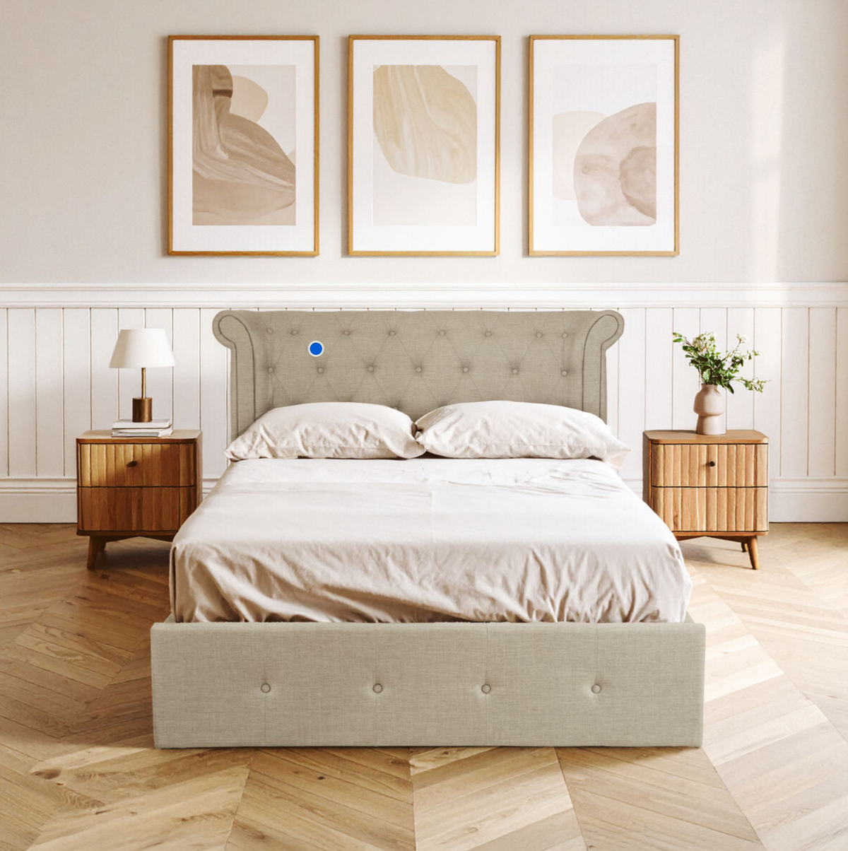 Edison Ottoman Storage Bed in Light Grey Linen — Double