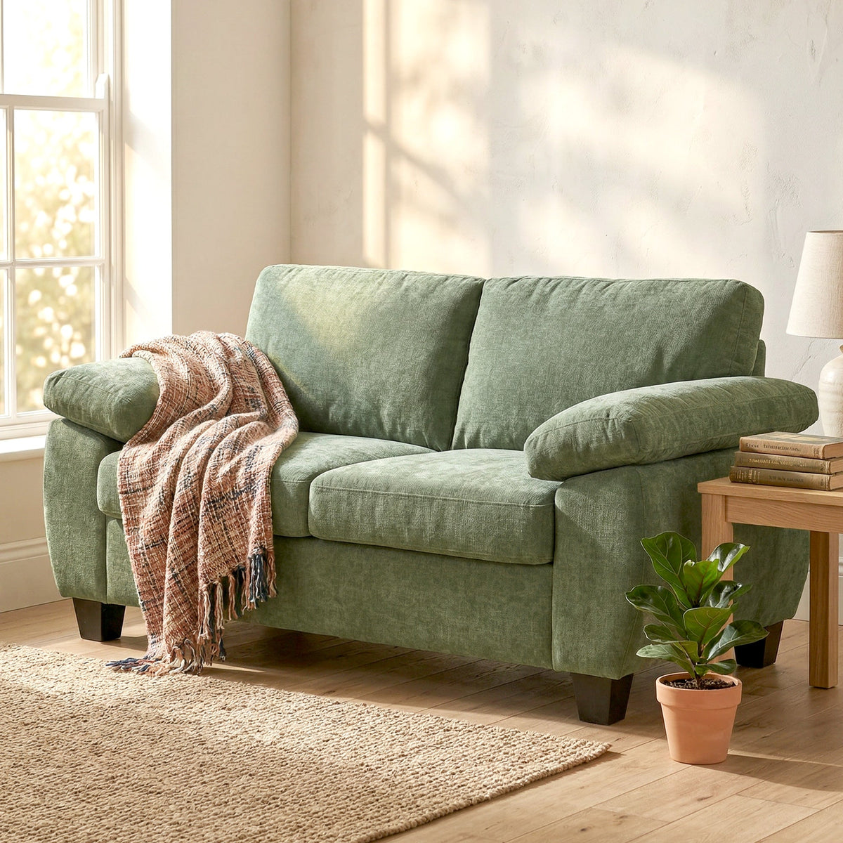 Marlow 2 Seater Chenille Sofa in Forest Green