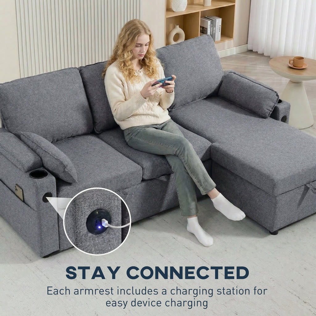 Hensley L-Shaped Corner Sofa Bed in Storm Grey