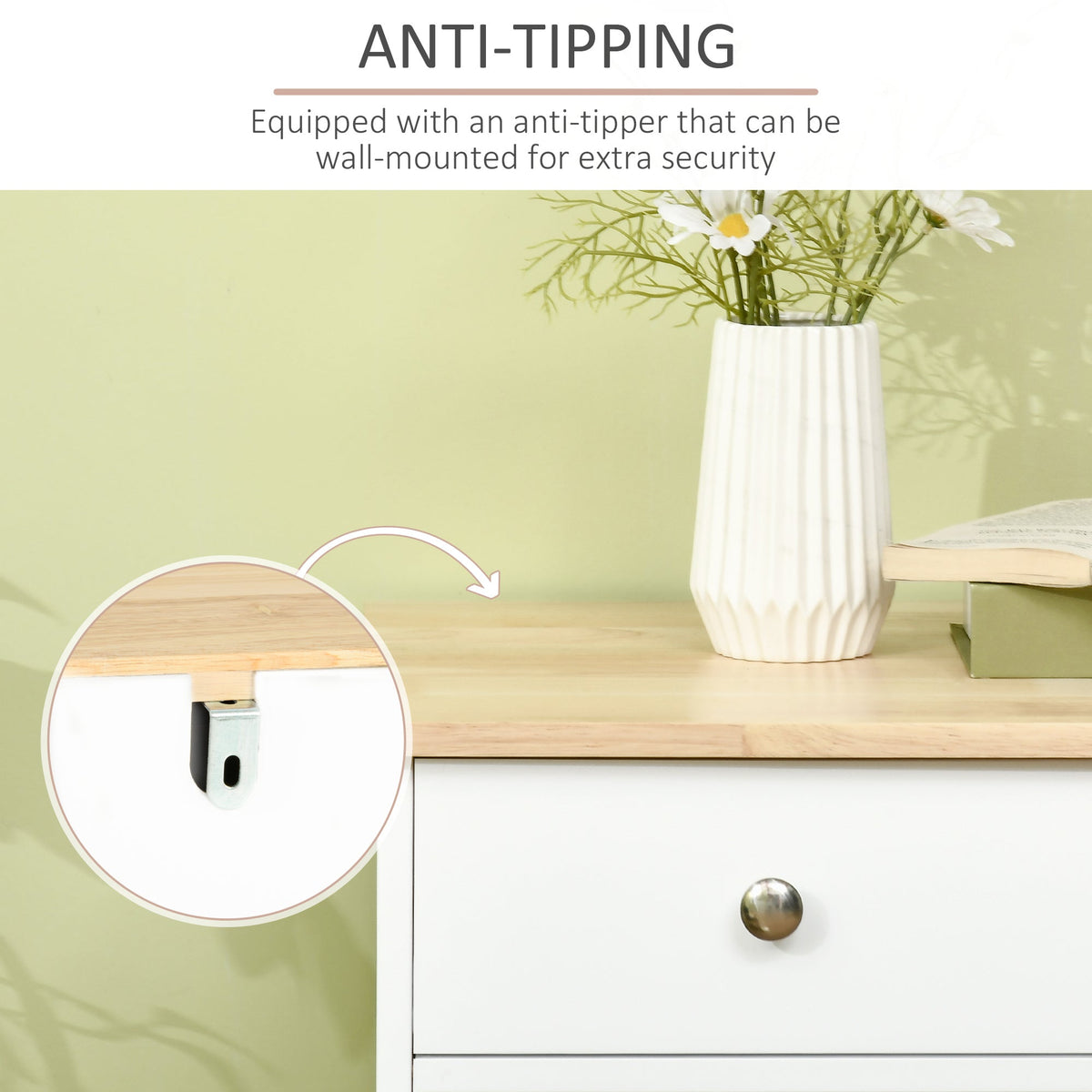 Kingsley Sideboard with Rubberwood Top in White