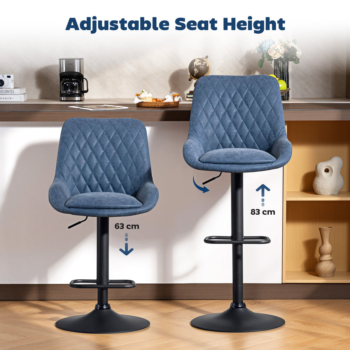 Sinclair Retro Bar Stools in Ink Blue — Set of 2