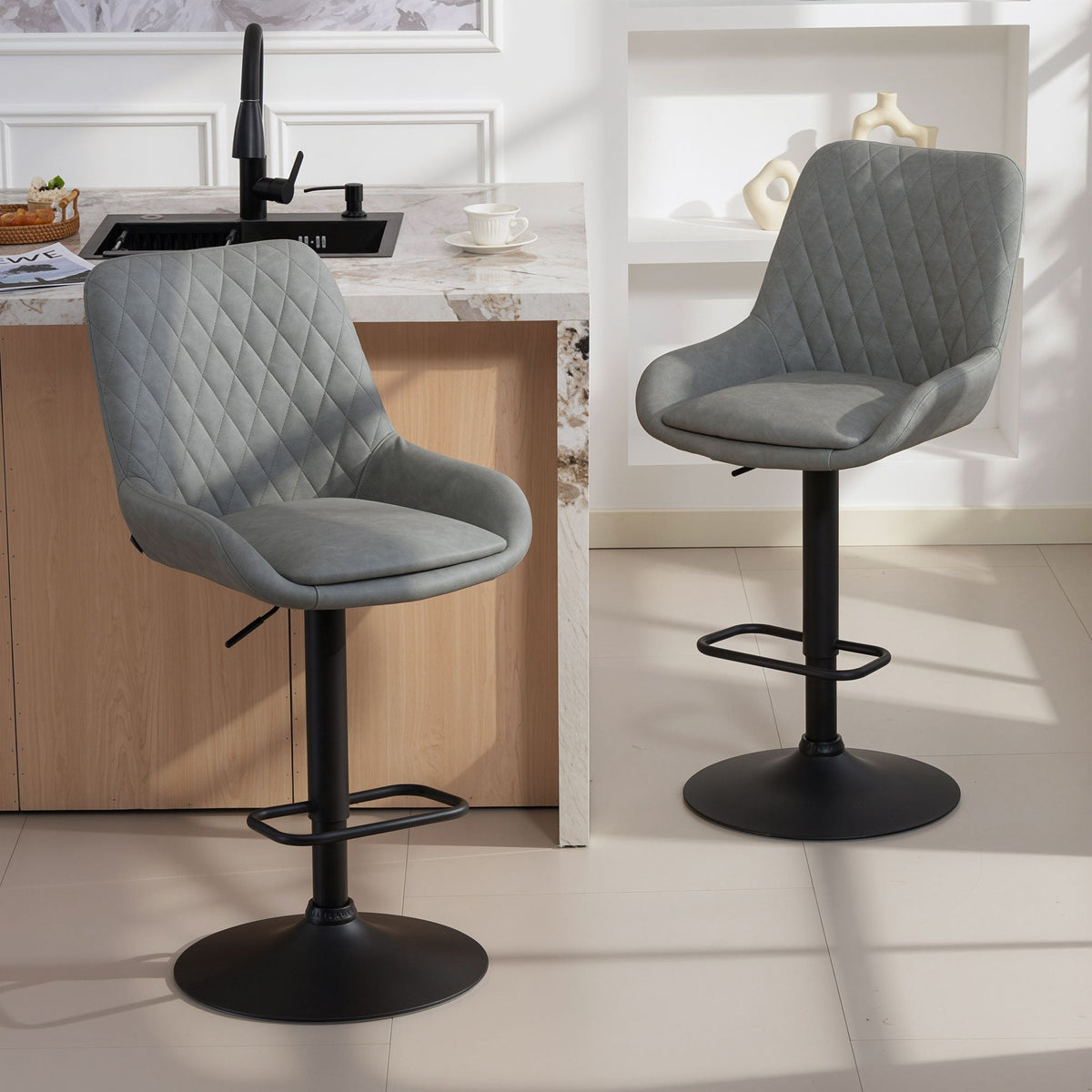 Sinclair Retro Bar Stools in Dove Grey — Set of 2