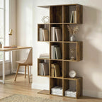 Halden S-Shaped Geometric Bookcase in Rustic Oak