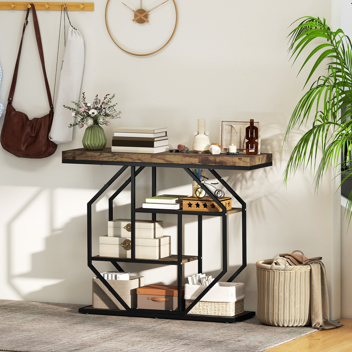 Foundry 4-Tier Console Table in Rustic Oak