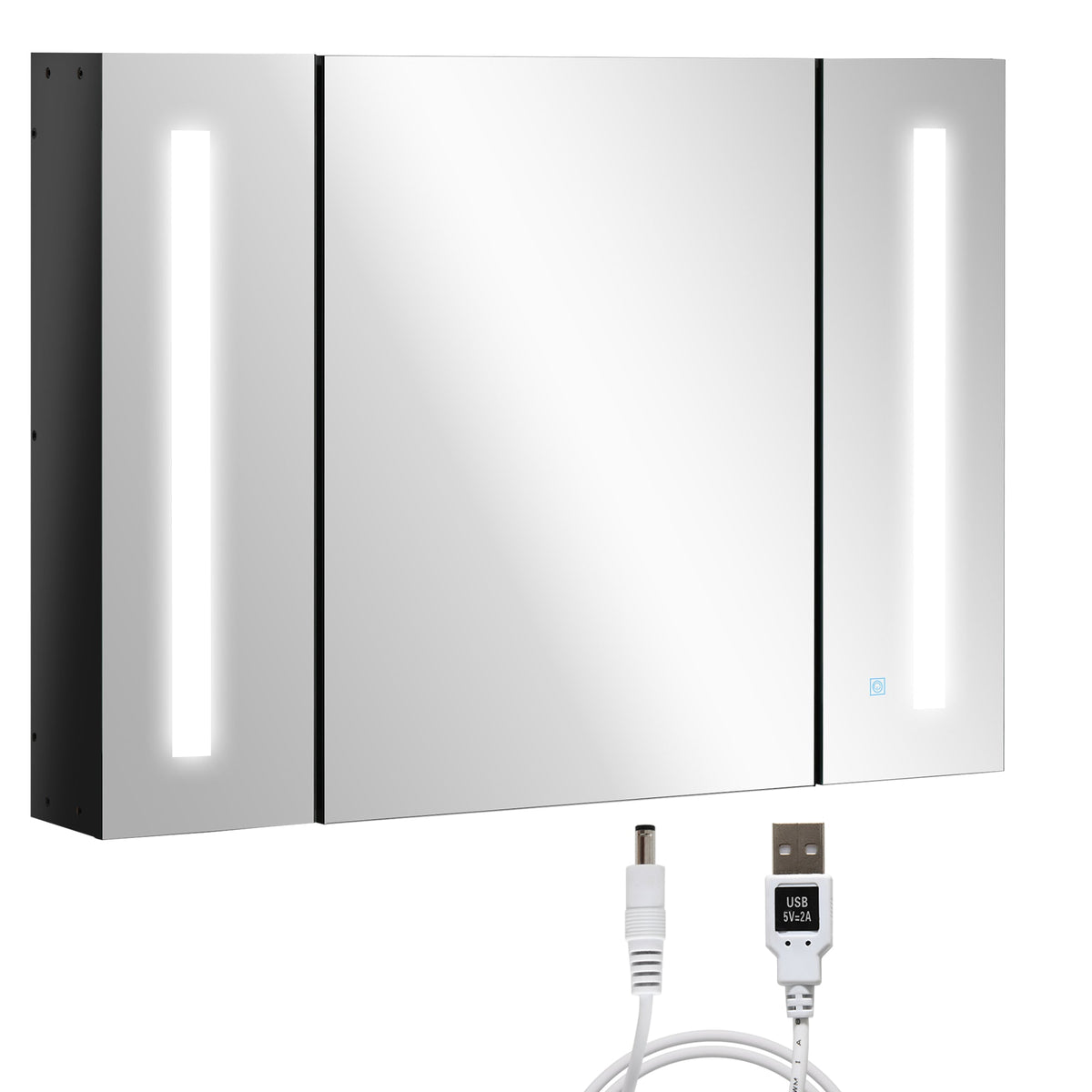 Lumen LED Mirrored Bathroom Cabinet with USB — Black