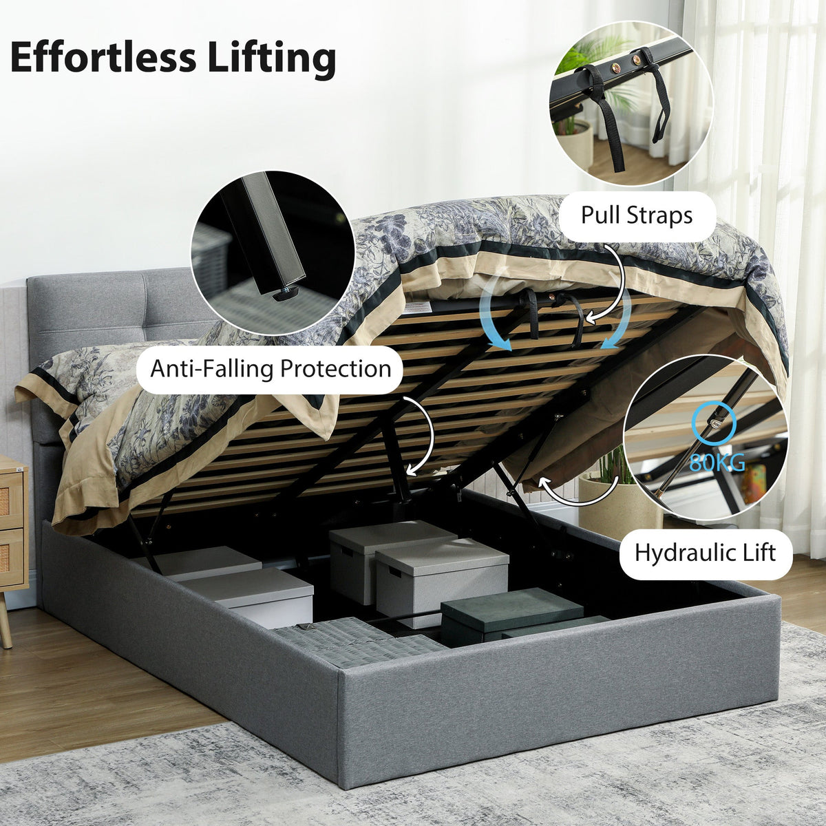 Bramley Gas-Lift Ottoman Bed in Grey — Double